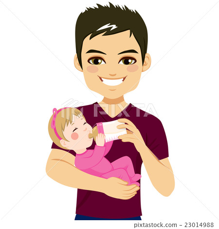 插图素材 father happy feeding daughter