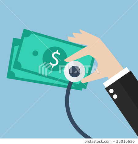 Hand holding stethoscope for financial checkup Hand holding stethoscope for financial checkup 23016686