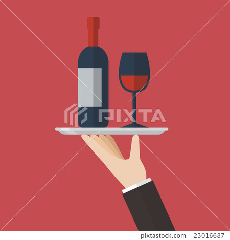 Waiter serving a wine bottle and wine glass 23016687