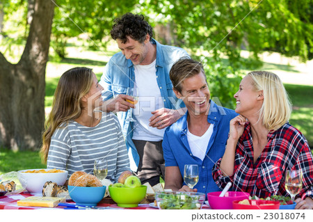 Friends having a picnic with wine Friends having a picnic with wine 23018074