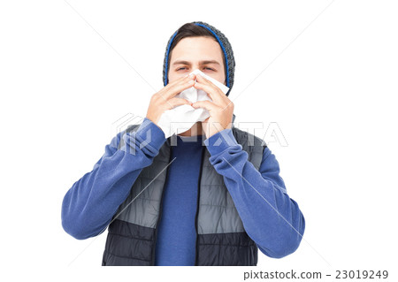 Man blowing his nose Man blowing his nose 23019249