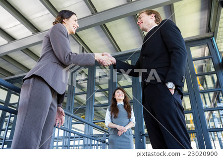 Businessman shaking hands with businesswoman Businessman shaking hands with businesswoman 23020900