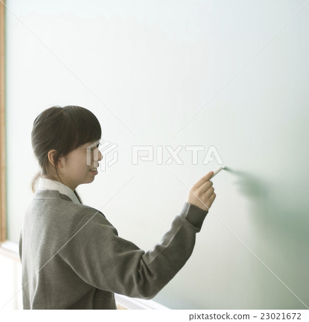 Female students writing letters on the blackboard Female students writing letters on the blackboard 23021672
