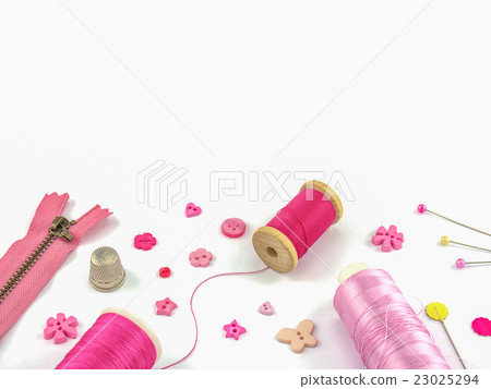 Pink embroidery set over white background 23025294