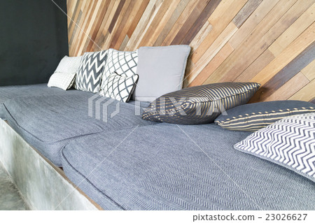 gray cushion and pillow with slant wooden wall gray cushion and pillow with slant wooden wall 23026627