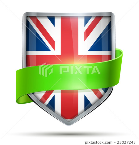 Shield with flag Great Briatain and ribbon. Shield with flag Great Briatain and ribbon. 23027245