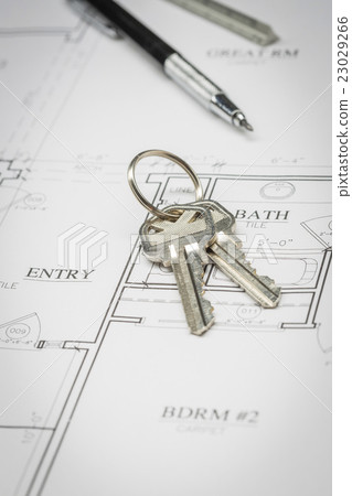 Engineer Pencil, Ruler and Keys On House Plans Engineer Pencil, Ruler and Keys On House Plans 23029266