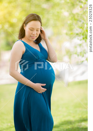 Young Pregnant Chinese Woman Portrait in Park 23029326