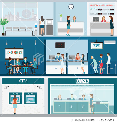 People in a bank interior. People in a bank interior. 23030963
