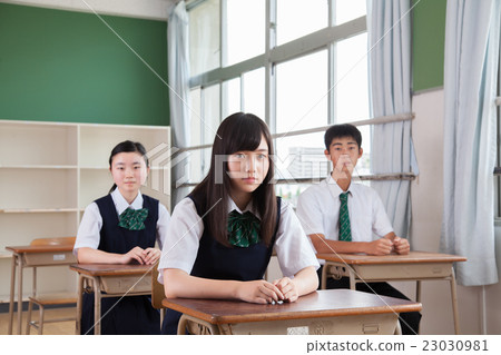 School classes Several students with a serious look (3 people) 23030981