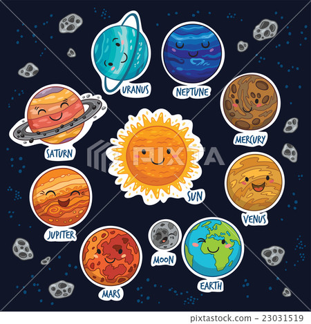 sticker set of solar system with cartoon planets - Stock Illustration  [23031519] - PIXTA