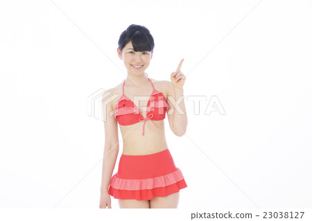 Swimwear female young lady white back bikini 23038127