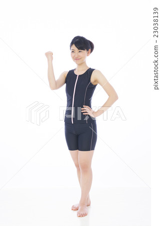 Swimwear fitness swimming women swimwear young lady white back 23038139