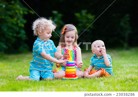 Children playing with toy pyramid 23038286