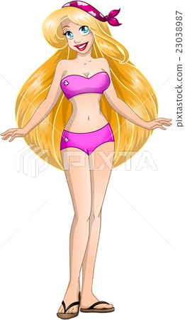 Blond Teenage Girl In Pink Swimsuit Blond Teenage Girl In Pink Swimsuit 23038987