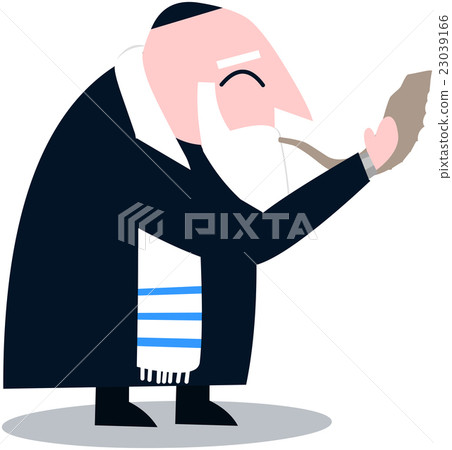 Rabbi With Talit Blows The Shofar 23039166
