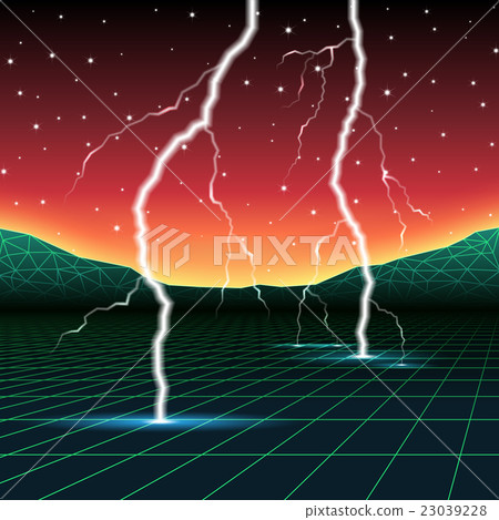 Neon new retro wave computer landscape with Neon new retro wave computer landscape with 23039228
