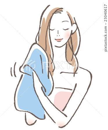 A woman wiping her hair 23040617