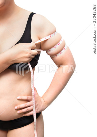 fat woman show squeeze tighten arm measure tap fat woman show squeeze tighten arm measure tap 23042268