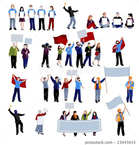 Demonstration Protest People Icons Set - Stock Illustration [23043633 ...