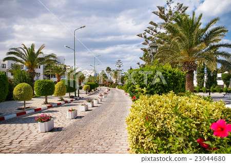 Walking way to the sea port El Kantaoui, Tunisia. 23044680