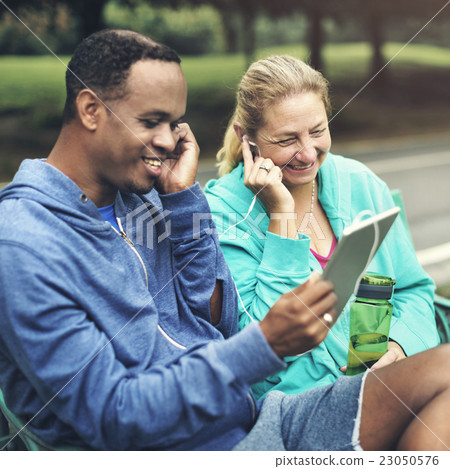 People Exercise Tracksuit Sweat Workout Digital Tablet Concept 23050576