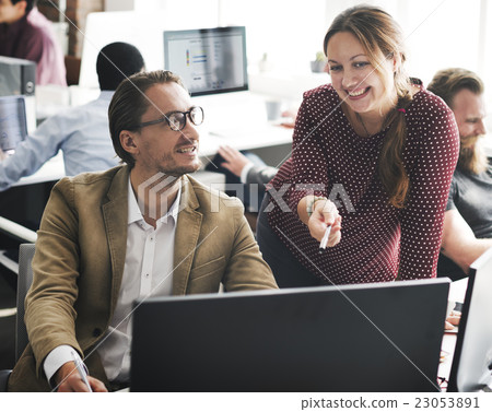 Business Team Busy Talking Workplace Concept 23053891
