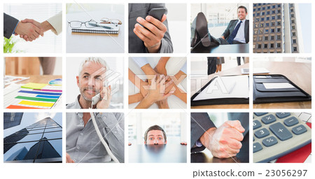 Composite image of relaxed businessman with his feet up 23056297