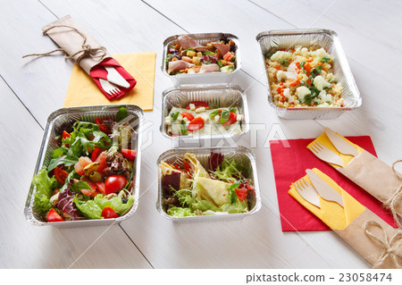 Healthy food take away in boxes, eating right Healthy food take away in boxes, eating right 23058474