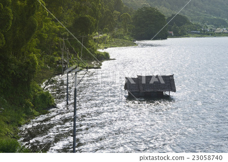 Beautiful scenery of floating house at Lake Batur Beautiful scenery of floating house at Lake Batur 23058740