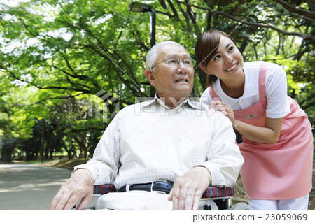 Nursing care assistance welfare senior elderly park fresh green 23059069