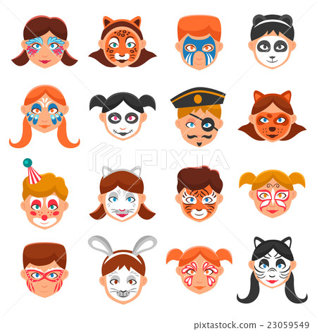 Painted Faces Icons Set Painted Faces Icons Set 23059549