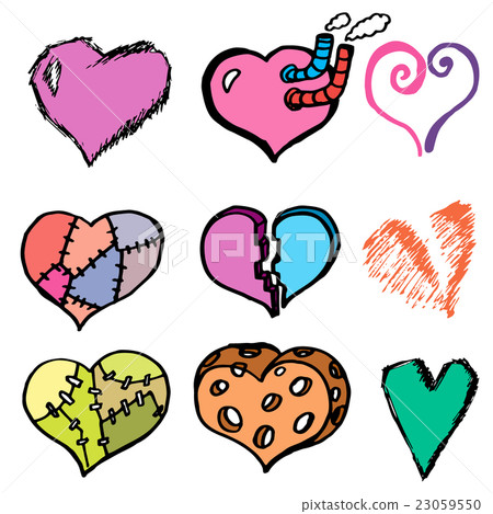 Hearts. Drawn by hand. Vector. 23059550