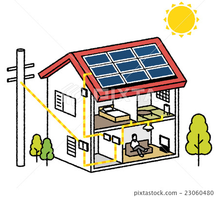 Solar power generation and house section (without letters) 23060480