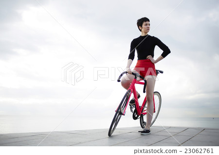 Cyclist and copy space area for text message  23062761