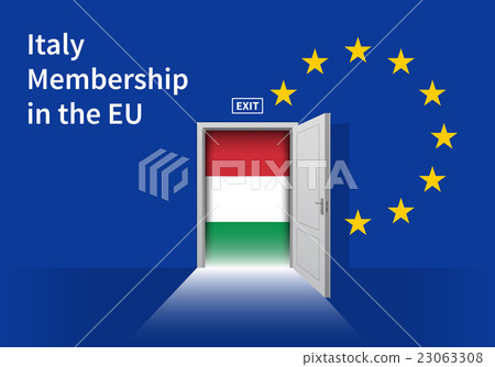 European Union flag wall with Italy flag door. EU European Union flag wall with Italy flag door. EU 23063308