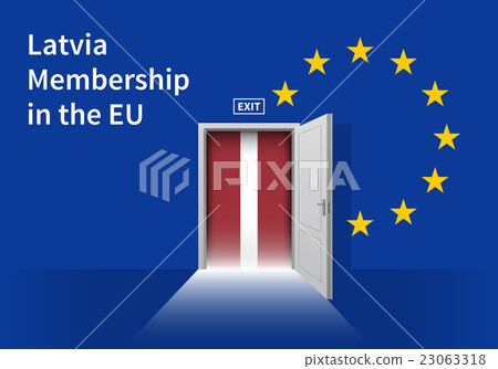 European Union flag wall with Latvia flag door. EU European Union flag wall with Latvia flag door. EU 23063318