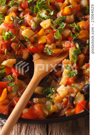 Spanish vegetable stew Pisto macro on a plate 23064029