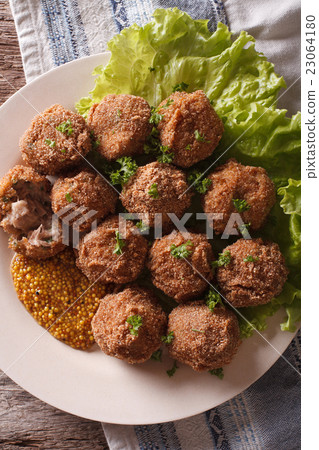 Tasty meat balls Bitterballen and mustard Tasty meat balls Bitterballen and mustard 23064180