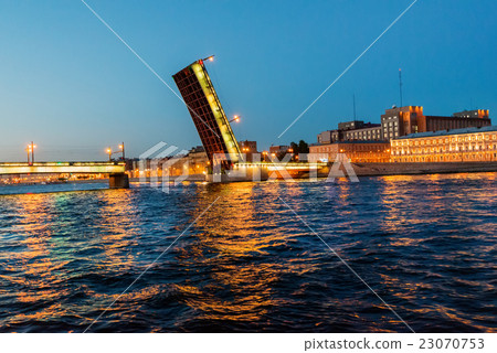 Night view of illuminated Foundry Bridge. 23070753