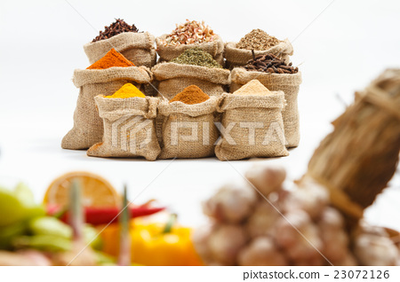 Stock Photo: Spices and herb for cooking background.