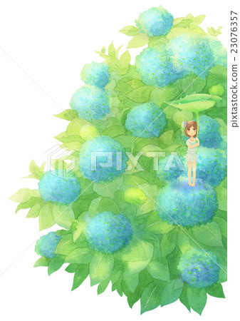 繡球花和女孩垂直（雨藍色） 23076357