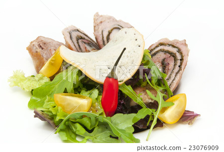 chicken breast with vegetables on a white plate chicken breast with vegetables on a white plate 23076909