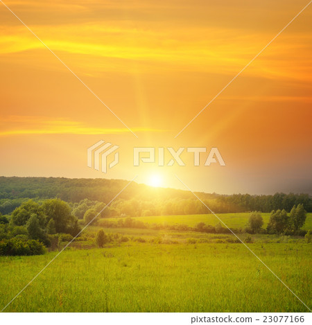 field, sunrise and blue sky field, sunrise and blue sky 23077166