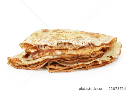 homemade blinis or crepes folded, isolated 23078714
