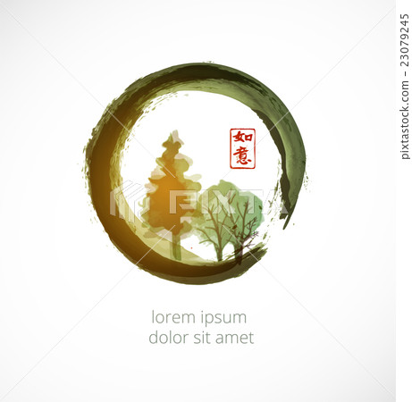 Trees in black enso zen circle Trees in black enso zen circle 23079245