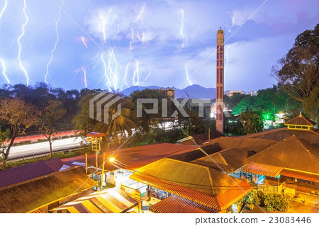 Lightning compilation with a mosque foreground 23083446