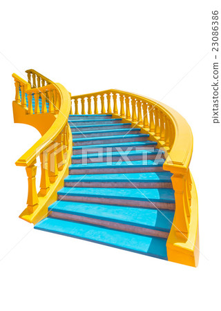 Yellow color spiral stairs isolated Yellow color spiral stairs isolated 23086386