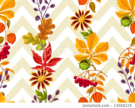Seamless pattern with autumn leaves and plants - Stock Illustration ...