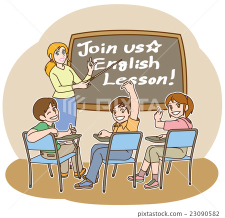 讓我們一起學習英語（老師和學生+黑板和文字+背景） 23090582